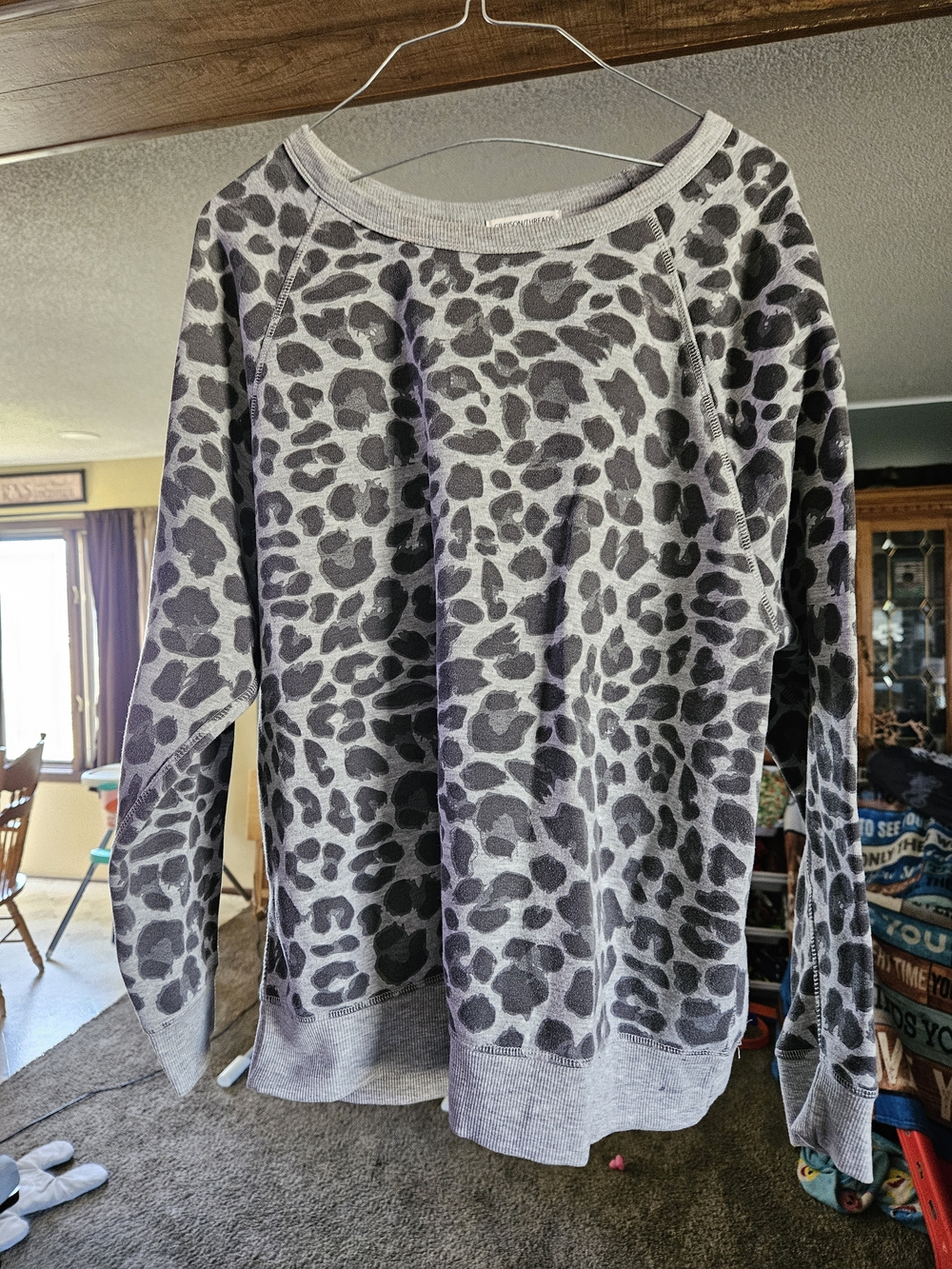 Grayson Threads Grey & Black Leopard-Print Crewneck Sweater
